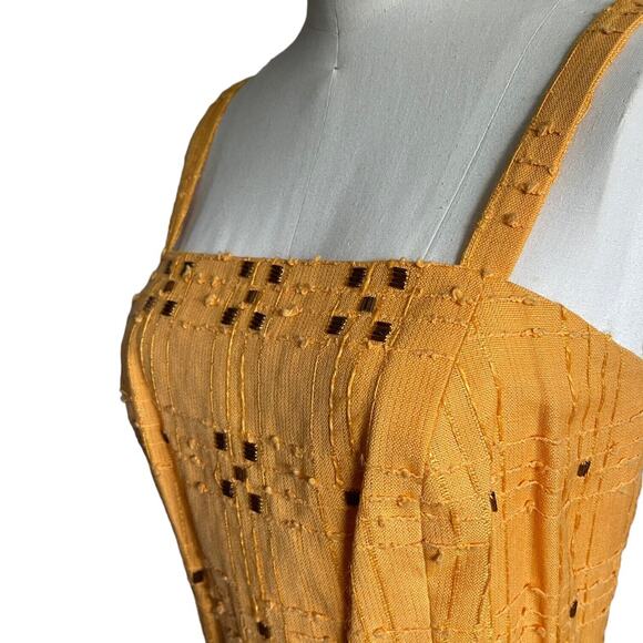 Vintage Annabis Roma Golden Yellow Orange Cocktail Dress Beaded Textured IT 44 - Picture 4 of 6